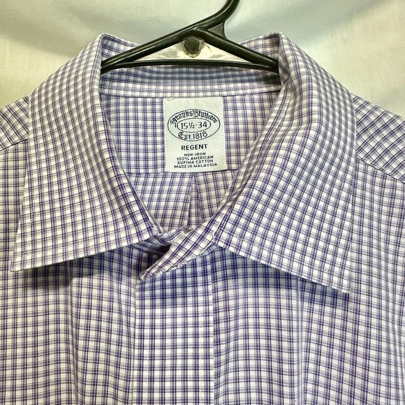 Brooks Brothers Regent Shirt Mens 15 1/5-34 Purple Plaid Button Down Non Iron - Picture 4 of 10